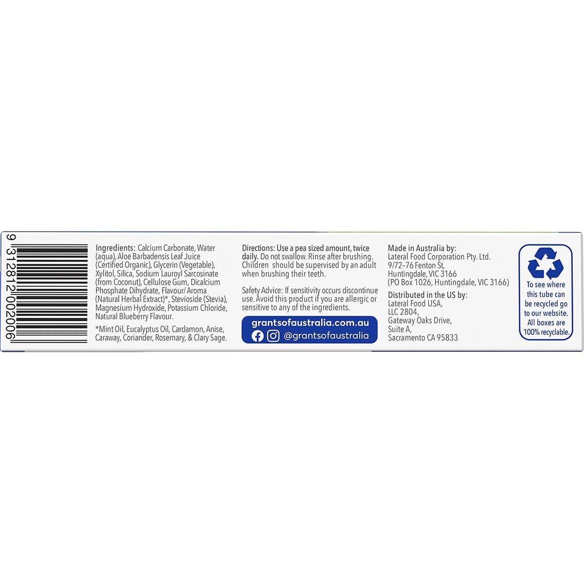 Thumbnail Grants Kids Natural Toothpaste Blueberry Burst 75g