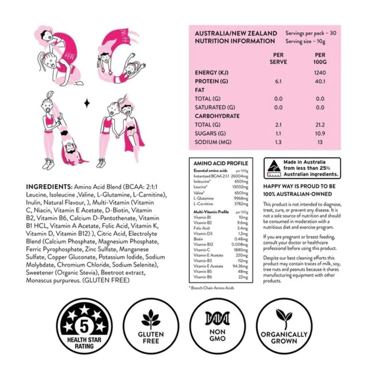 Thumbnail Happy Way Bcaa Powder Raspberry 300g