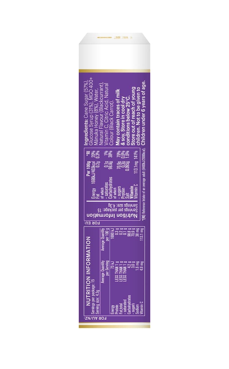 Thumbnail Manuka Health MGO 400+ Manuka Honey Drops Blackcurrant 65g