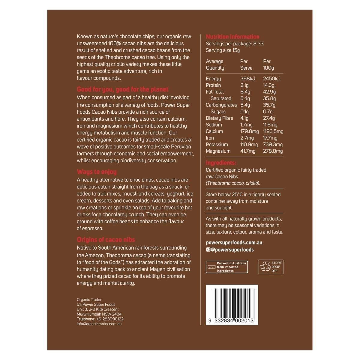 Thumbnail Power Super Foods Raw Cacao Nibs Origin 125g