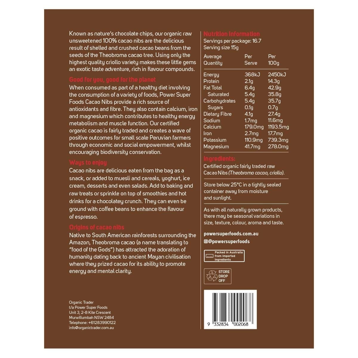 Thumbnail Power Super Foods Raw Cacao Nibs Origin 250g