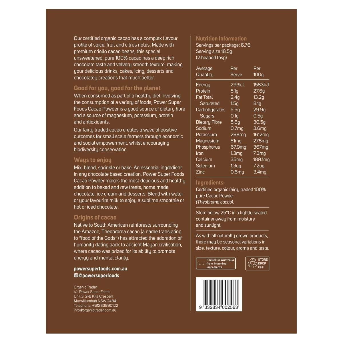 Thumbnail Power Super Foods Cacao Powder - Origin 125g