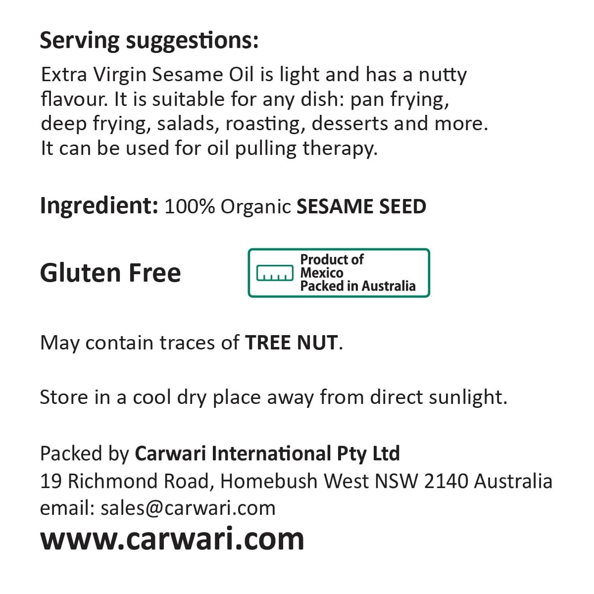 Thumbnail Carwari Organic Extra Virgin Sesame Oil 250ml