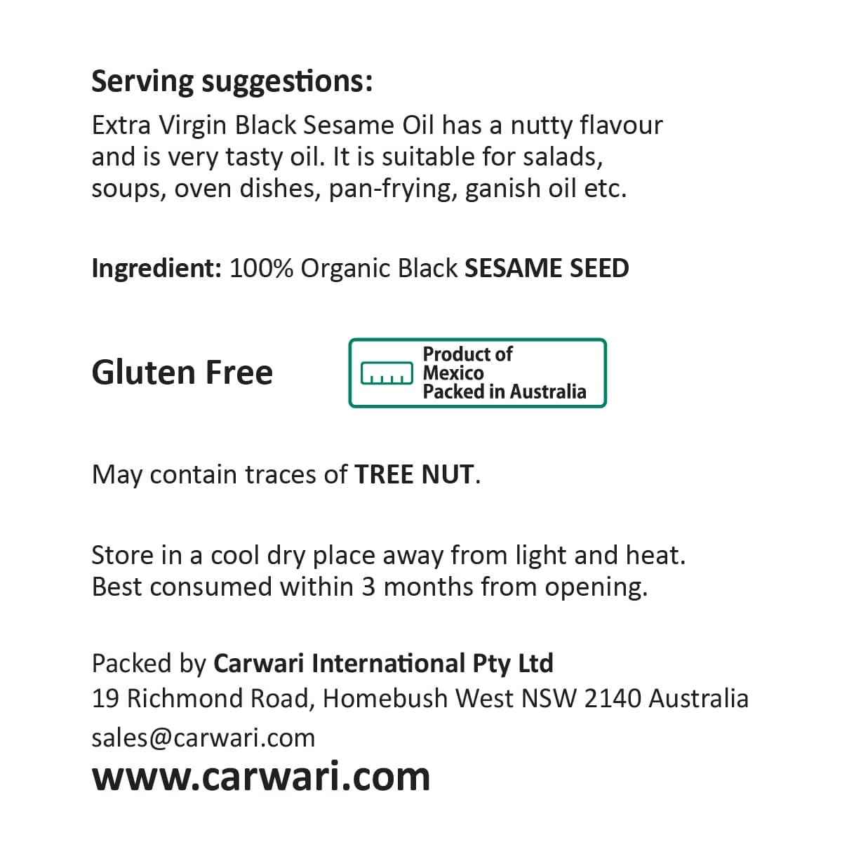 Thumbnail Carwari Organic Black Extra Virgin Sesame Oil 250ml