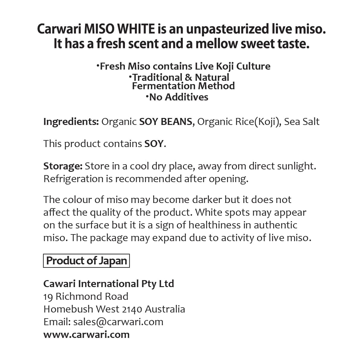 Thumbnail Carwari Organic Miso Paste White 500g