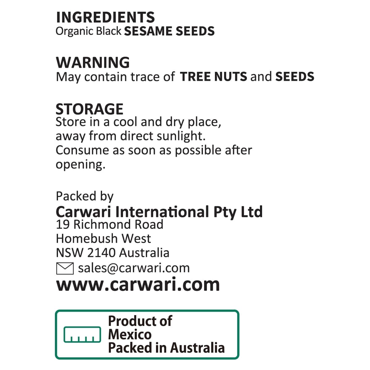 Thumbnail Carwari Organic Sesame Seeds Black Unhulled 200g