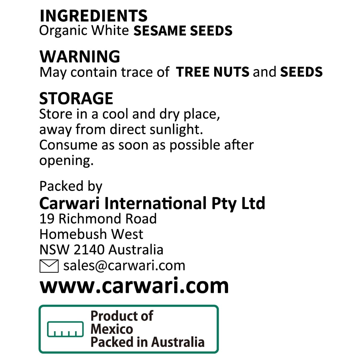 Thumbnail Carwari Organic Sesame Seeds Unhulled 200g