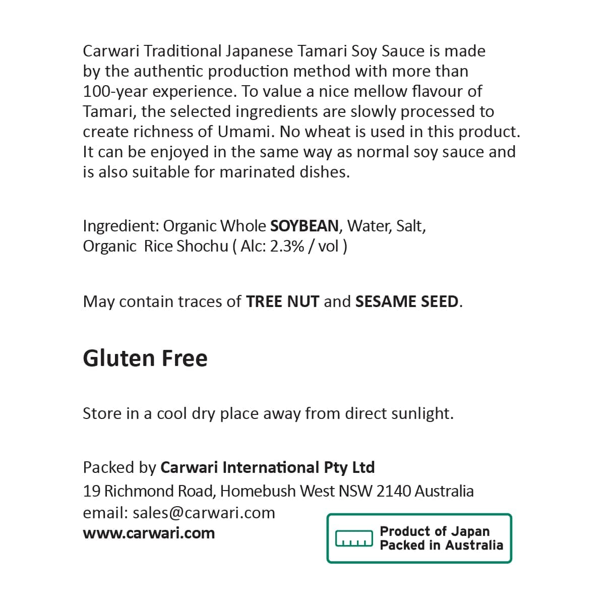 Thumbnail Carwari Organic Tamari Soy Sauce 250ml