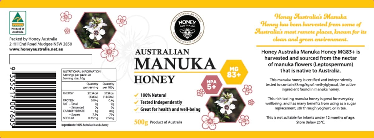 Thumbnail Honey Australia Australian Manuka Honey MGO 83+ 500g