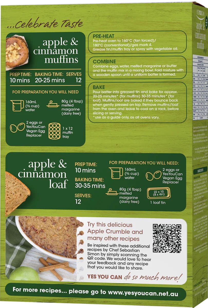Thumbnail YesYouCan Apple & Cinnamon Muffin Mix 400g