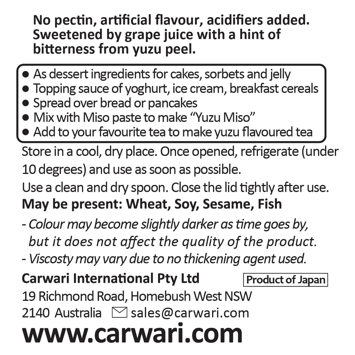 Thumbnail Carwari Organic Yuzu Spread 260g