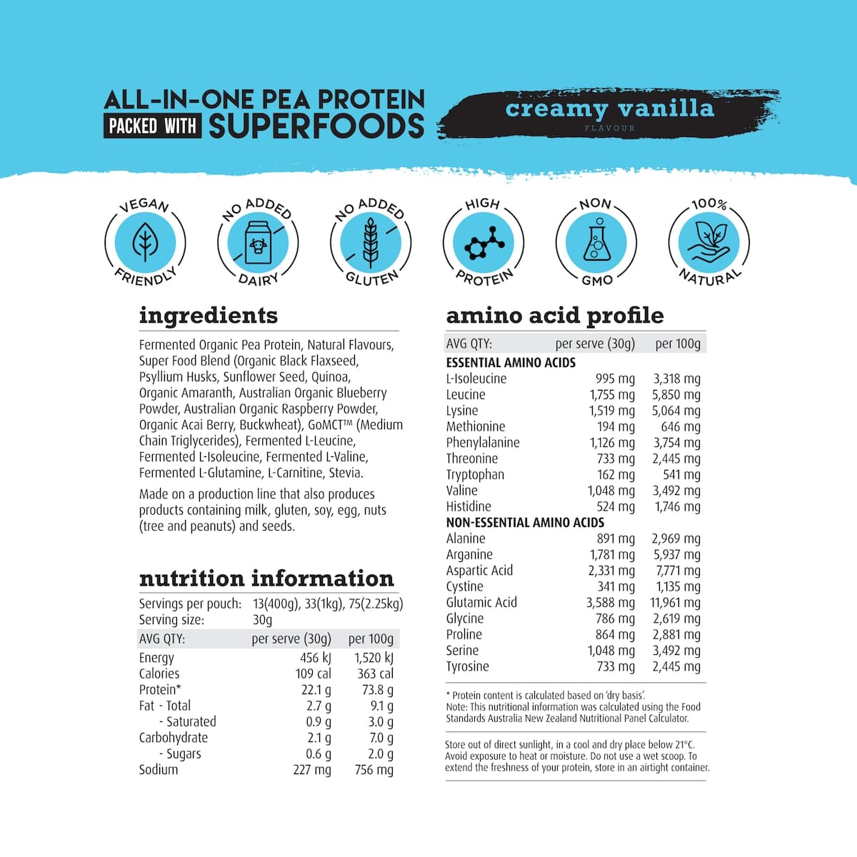 Thumbnail White Wolf Nutrition Vegan Protein With Superfoods Creamy Vanilla 400g