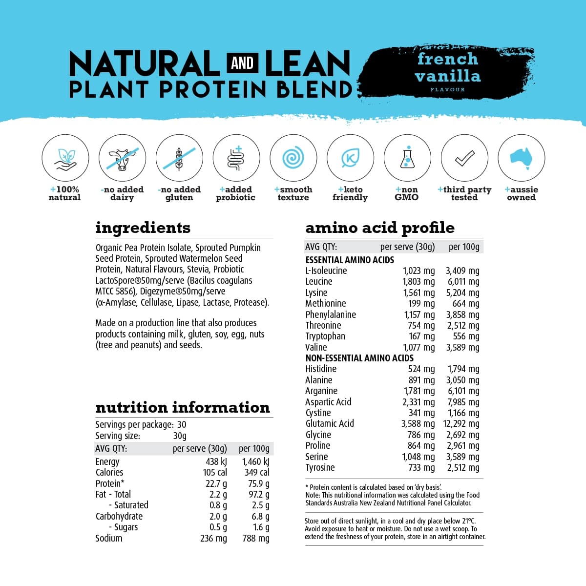 Thumbnail White Wolf Nutrition Vegan Natural+Lean Protein French Vanilla 900g
