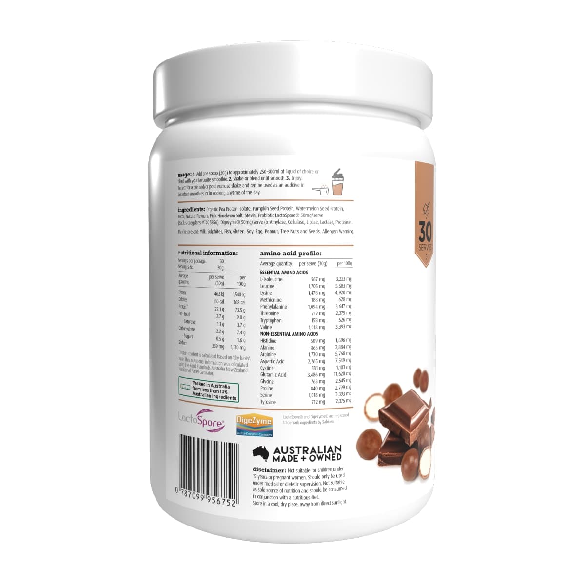 Thumbnail White Wolf Nutrition Vegan Natural+Lean Protein Chocolate Malt 900g