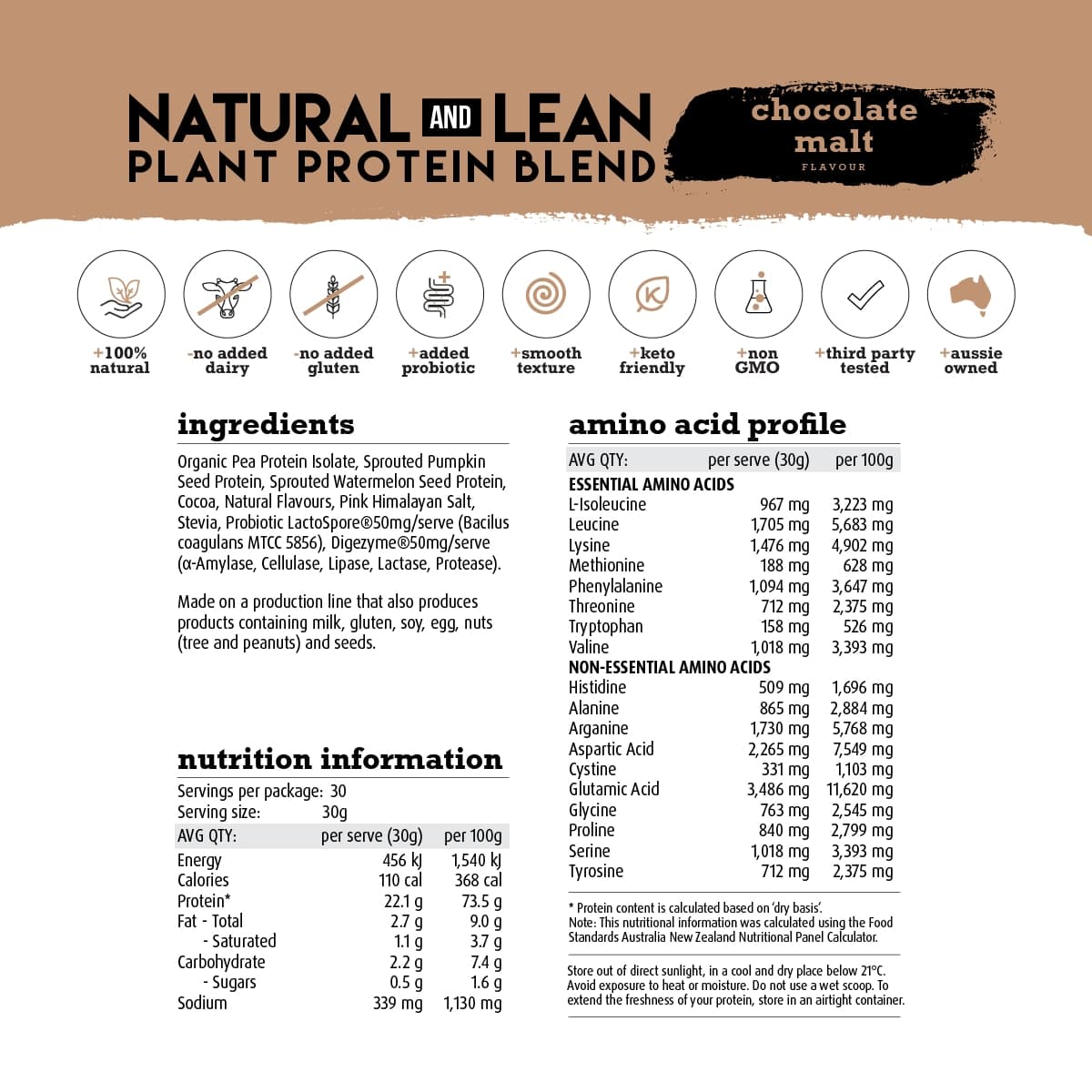 Thumbnail White Wolf Nutrition Vegan Natural+Lean Protein Chocolate Malt 900g
