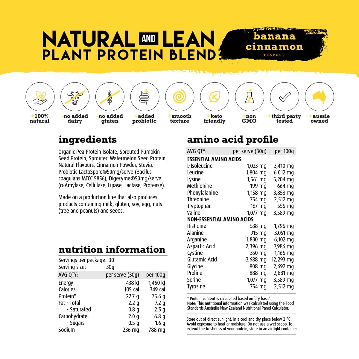 Thumbnail White Wolf Nutrition Vegan Natural+Lean Protein Banana Cinnamon 900g