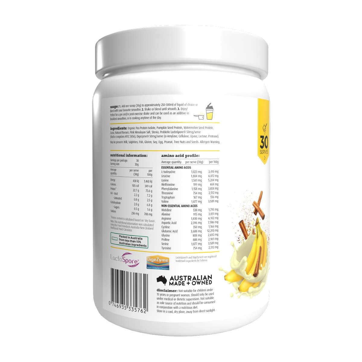 Thumbnail White Wolf Nutrition Vegan Natural+Lean Protein Banana Cinnamon 900g