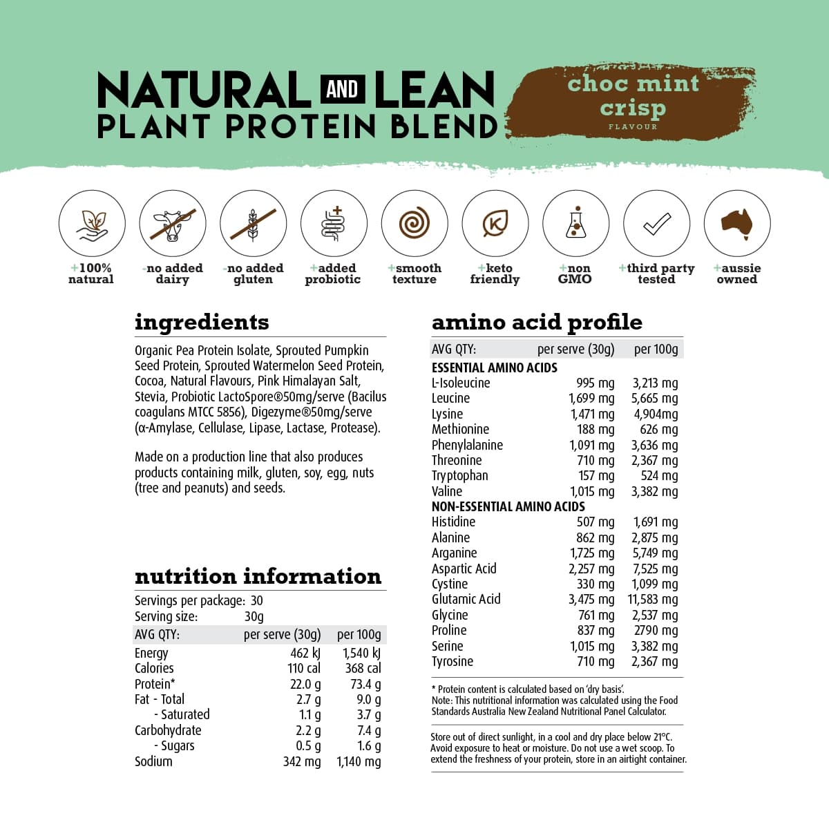 Thumbnail White Wolf Nutrition Vegan Natural+Lean Protein Chocolate Mint Crisp 900g