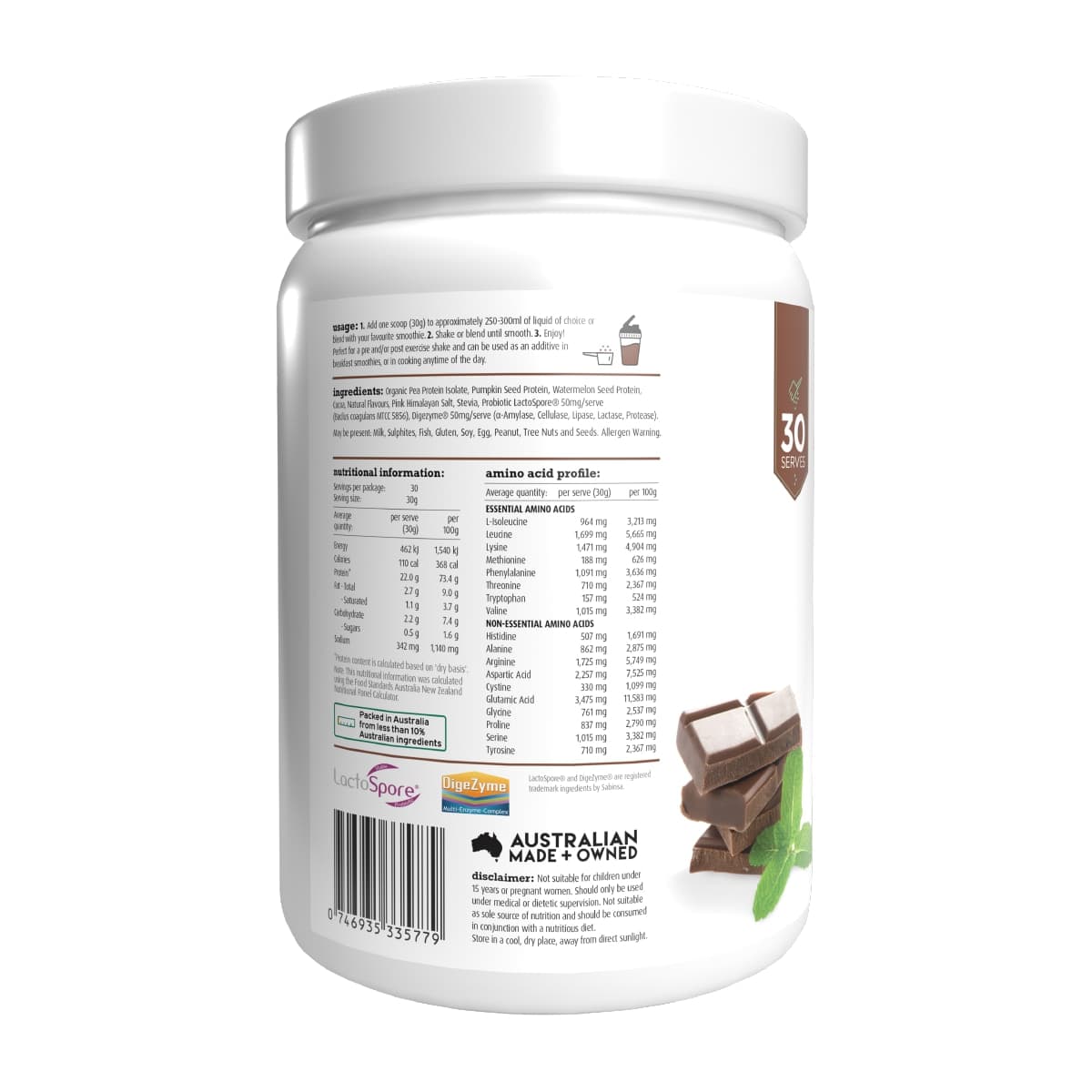 Thumbnail White Wolf Nutrition Vegan Natural+Lean Protein Chocolate Mint Crisp 900g