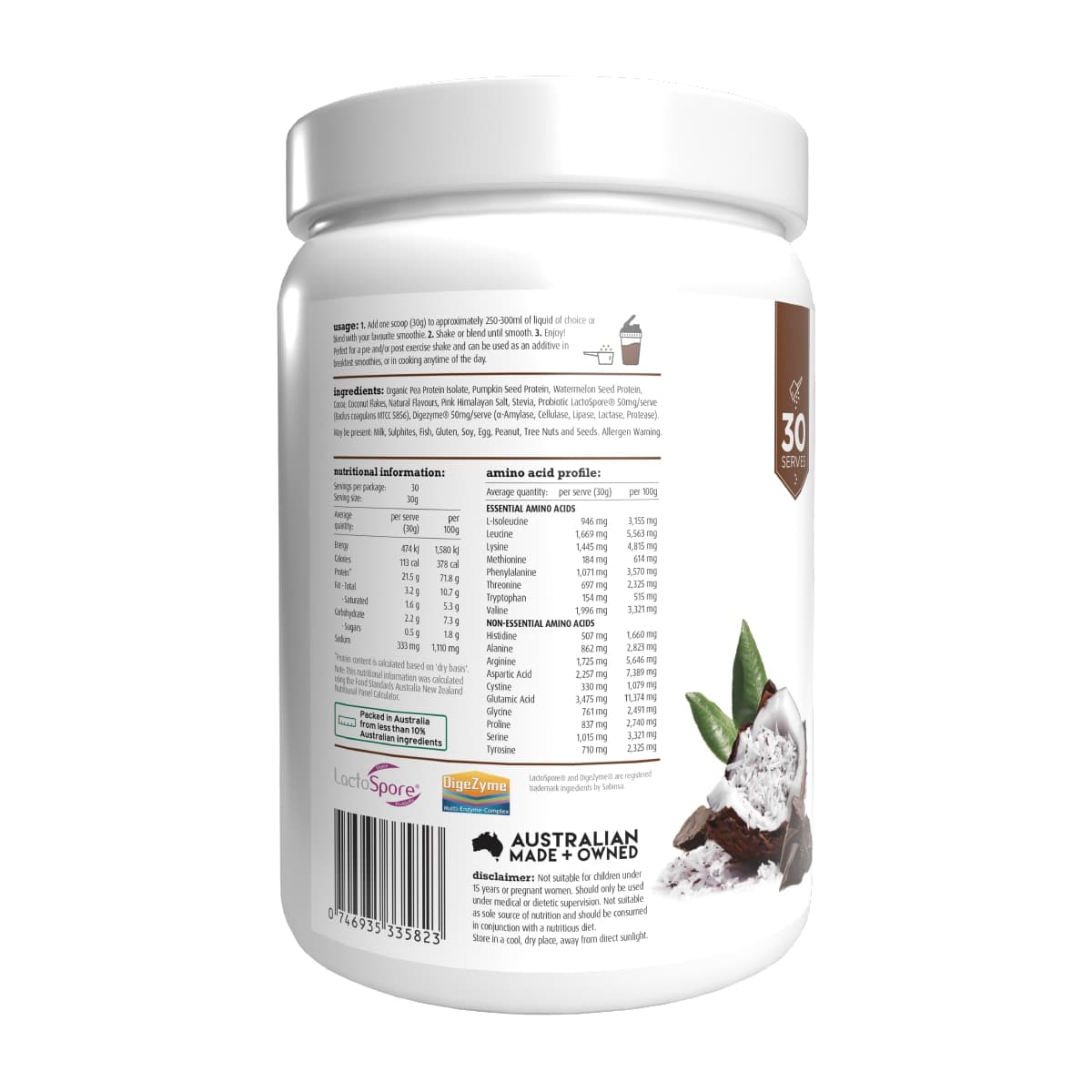 Thumbnail White Wolf Nutrition Vegan Natural+Lean Protein Coconut Rough 900g