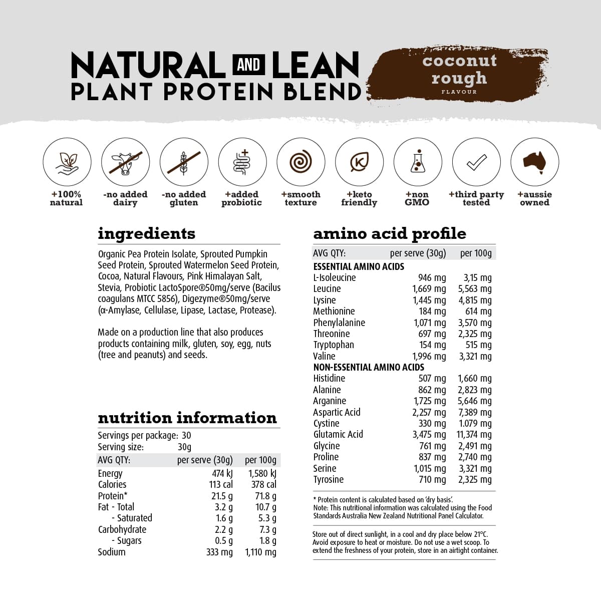 Thumbnail White Wolf Nutrition Vegan Natural+Lean Protein Coconut Rough 900g