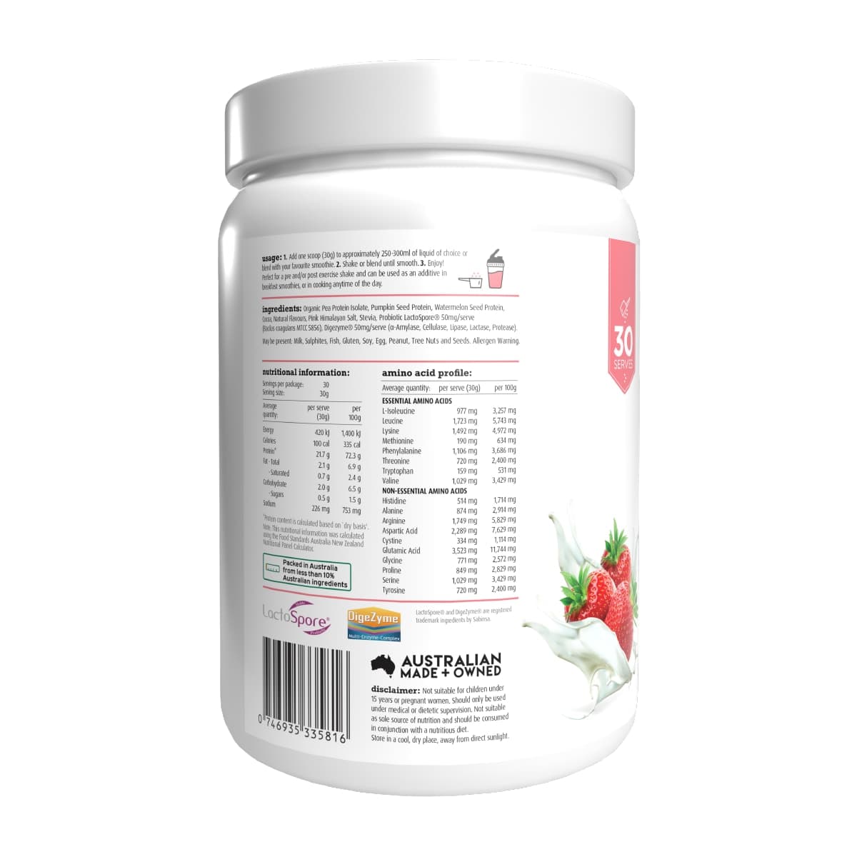 Thumbnail White Wolf Nutrition Vegan Natural+Lean Protein Strawberries & Cream 900g