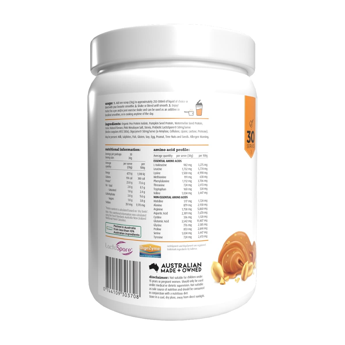 Thumbnail White Wolf Nutrition Vegan Natural+Lean Protein Peanut Brittle 900g