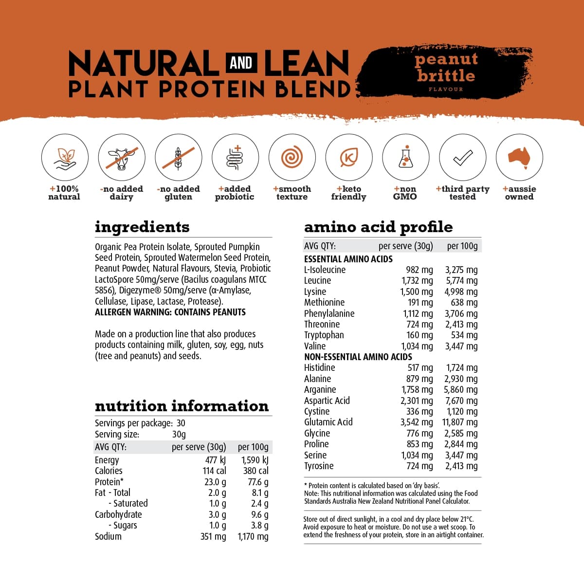 Thumbnail White Wolf Nutrition Vegan Natural+Lean Protein Peanut Brittle 900g