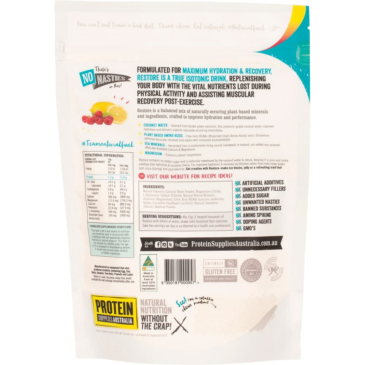 Thumbnail Protein Supplies Australia Restore Hydration Recovery Raspberry Lemonade 200g