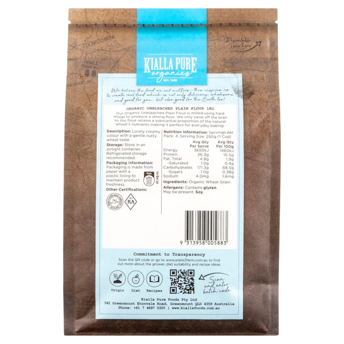 Thumbnail Kialla Organic Unbleached Plain Flour 1kg