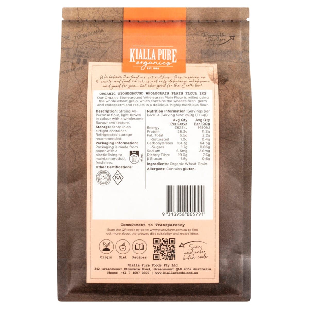 Thumbnail Kialla Organic Stoneground Wholegrain Plain Flour 1kg
