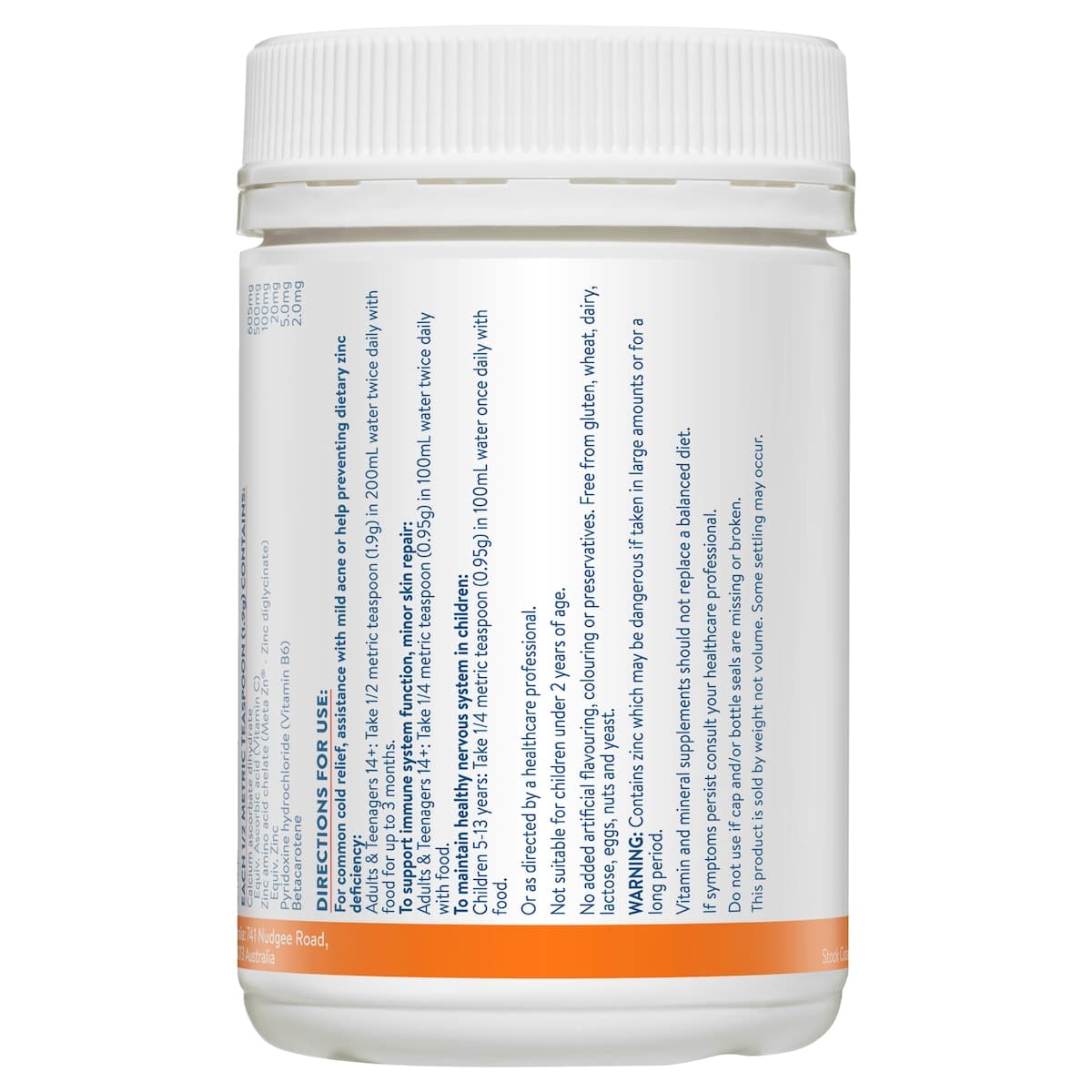 Thumbnail Ethical Nutrients Mega Zinc 40mg & Vitamin C Powder Raspberry 190g