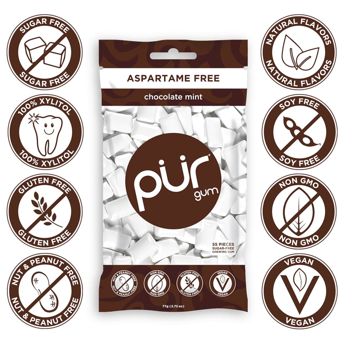 Thumbnail PUR Chocolate Mint Gum Bags 77g