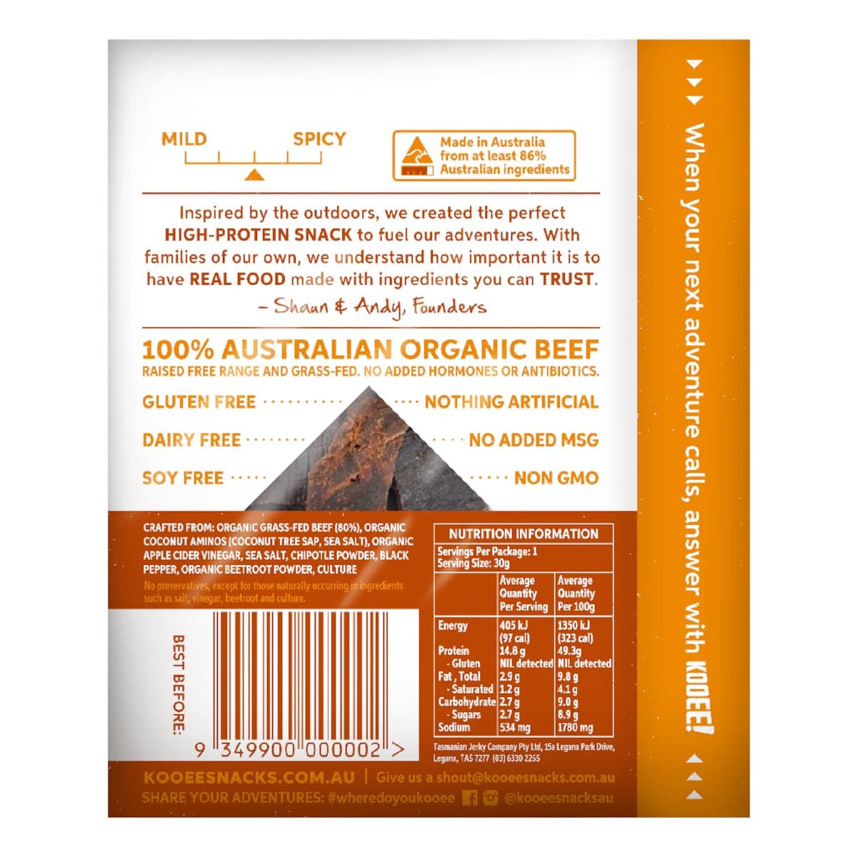 Thumbnail Kooee Natural Beef Jerky Smoked Chipotle 30g