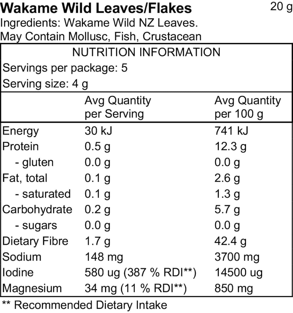 Thumbnail Pacific Harvest Wakame Seaweed Wild Leaves 20g