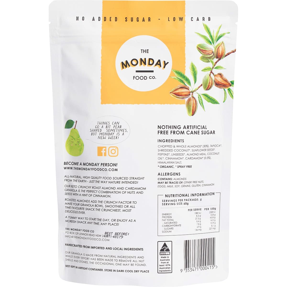 Thumbnail THE MONDAY FOOD CO Keto Granola Crunchy Roast Almond & Cardamon 300g