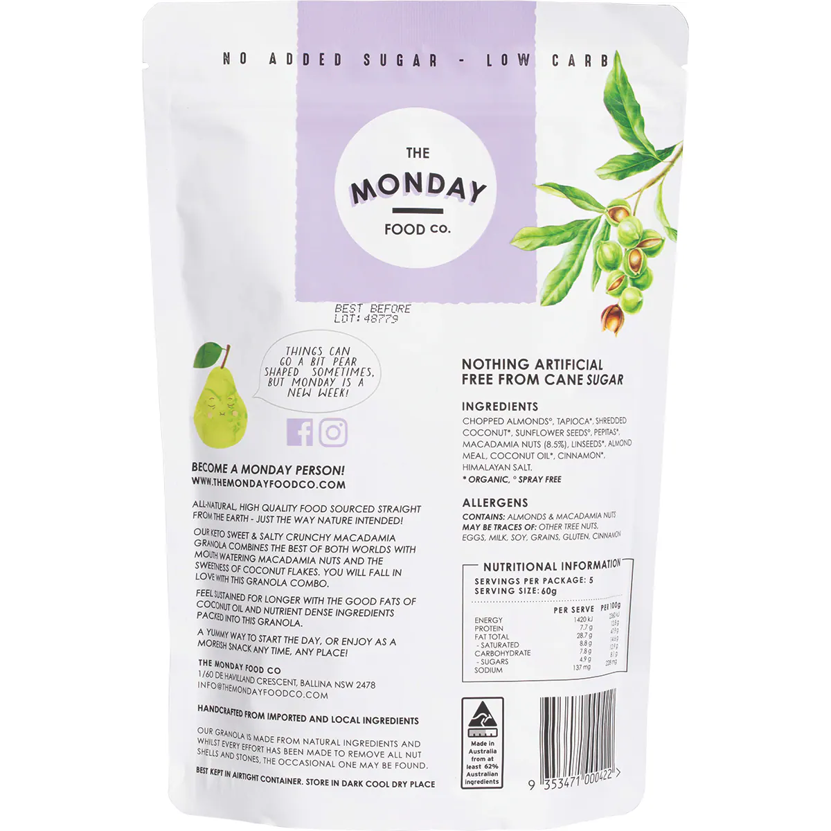Thumbnail The Monday Food Co Keto Sweet Crunchy Macadamia Clusters Granola 300g