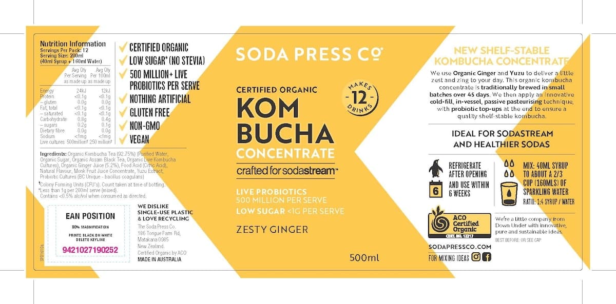 Thumbnail Soda Press Organic Kombucha Concentrate Zesty Ginger 500mL