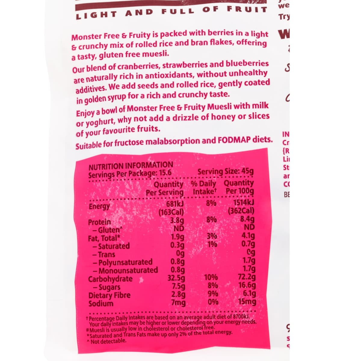Thumbnail Monster Health Food Co Free & Fruity Muesli - Gluten Free 500g