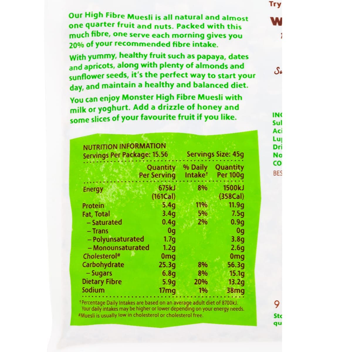 Thumbnail Monster Health Food Co High Fibre Muesli 700g