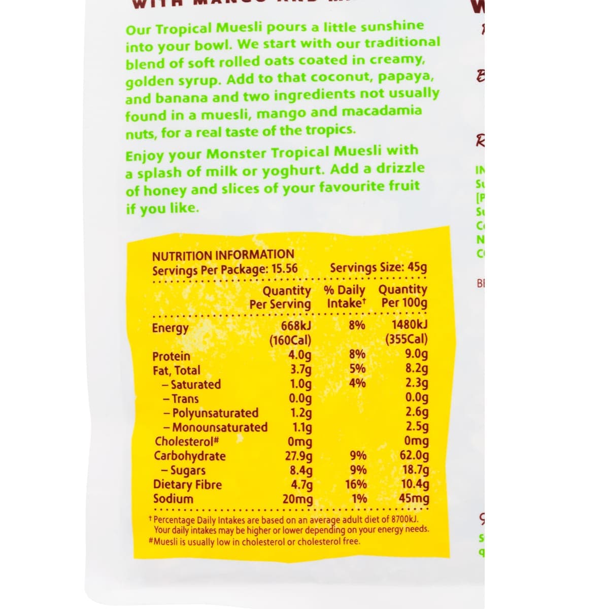 Thumbnail Monster Health Food Co Tropical Muesli Mango Macadamia 700g
