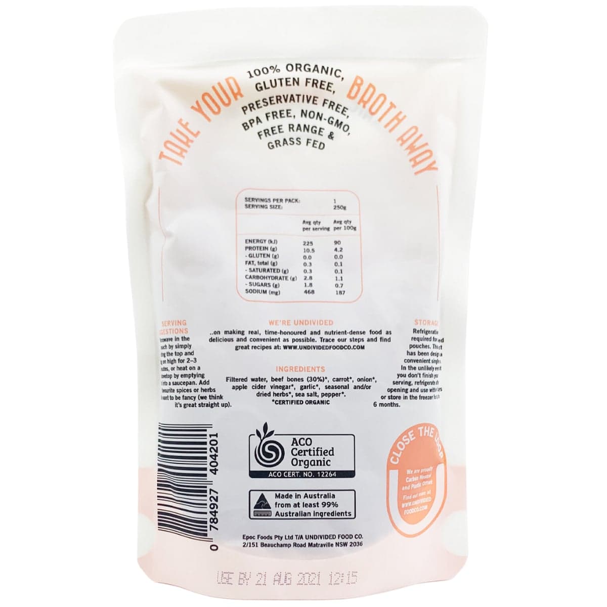 Thumbnail Undivided Food Co Good Bones Certified Organic Beef Bone Broth 250ml