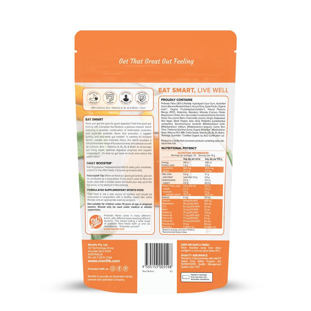Thumbnail Morlife Complete Gut Restore Powder Mango 200g