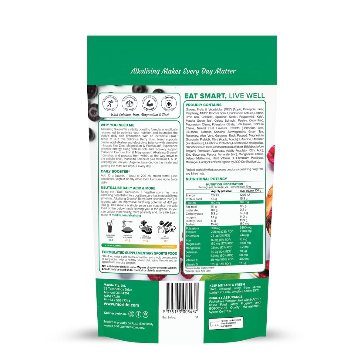 Thumbnail Morlife Alkalising Greens Berry Burst 200g