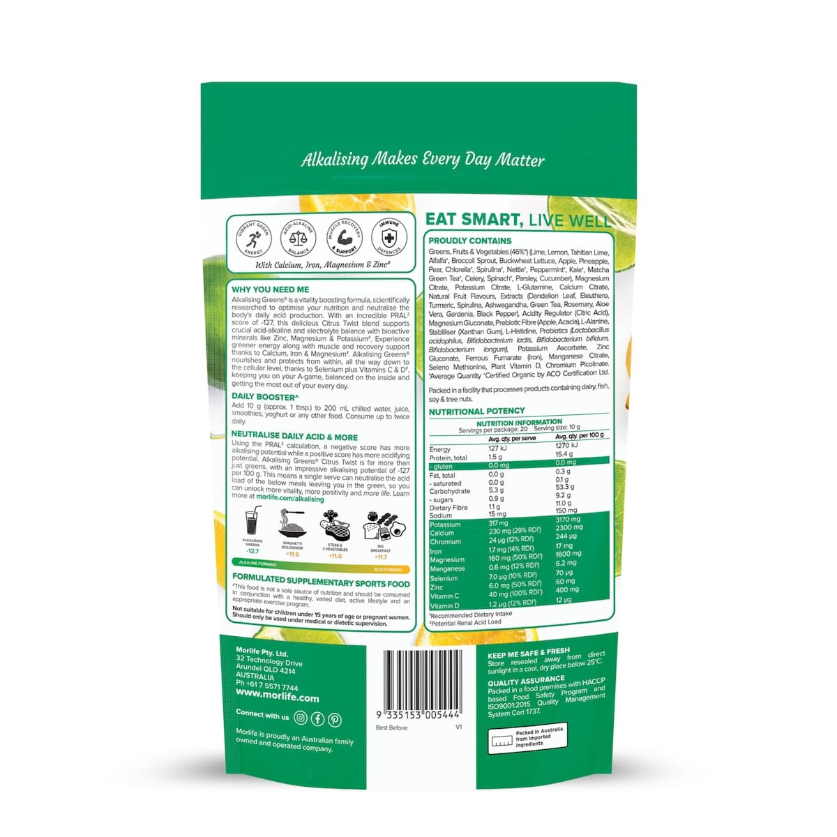 Thumbnail Morlife Alkalising Greens Citrus Twist 200g