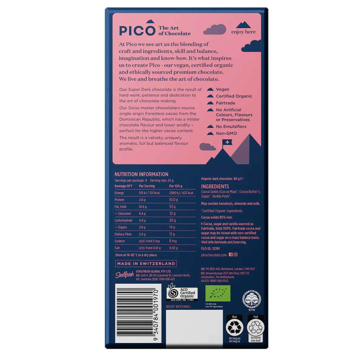 Thumbnail Pico Organic Chocolate Super Dark 80g