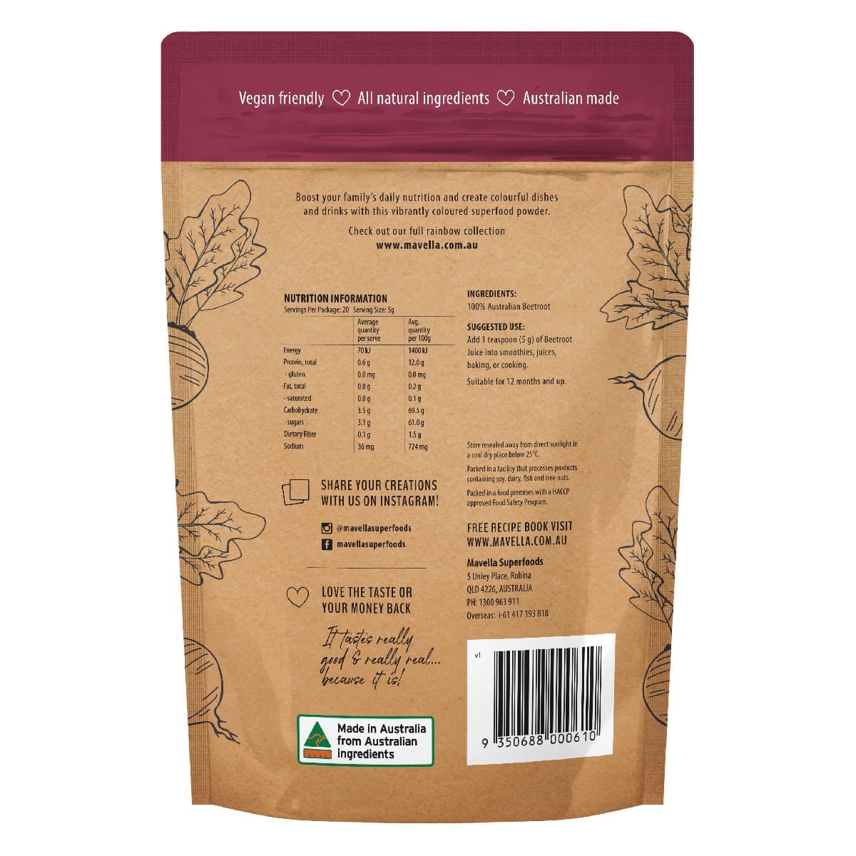Thumbnail Mavella Superfoods Australian Beetroot 100g