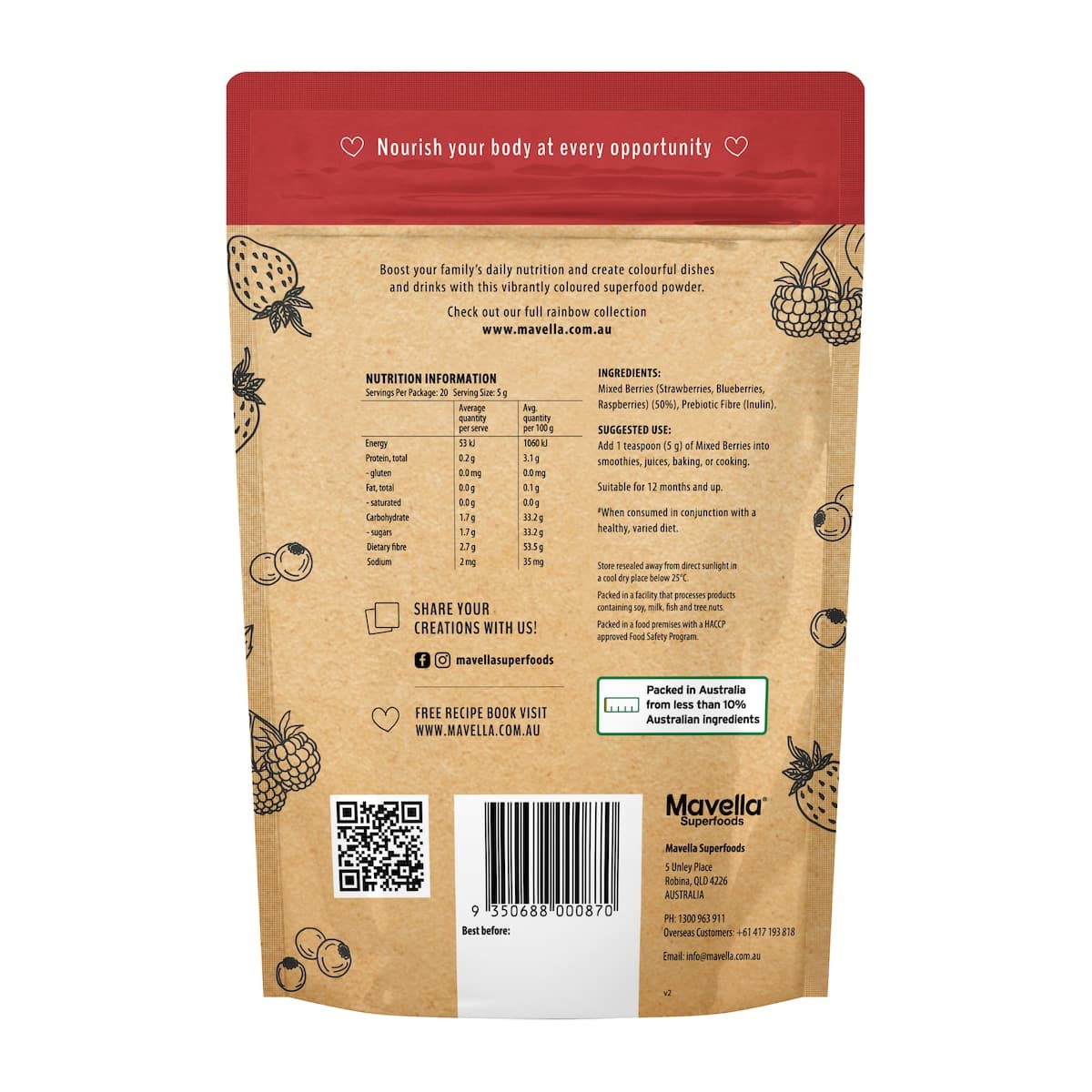 Thumbnail Mavella Mixed Berry Plus Prebiotic Fibre powder 100g