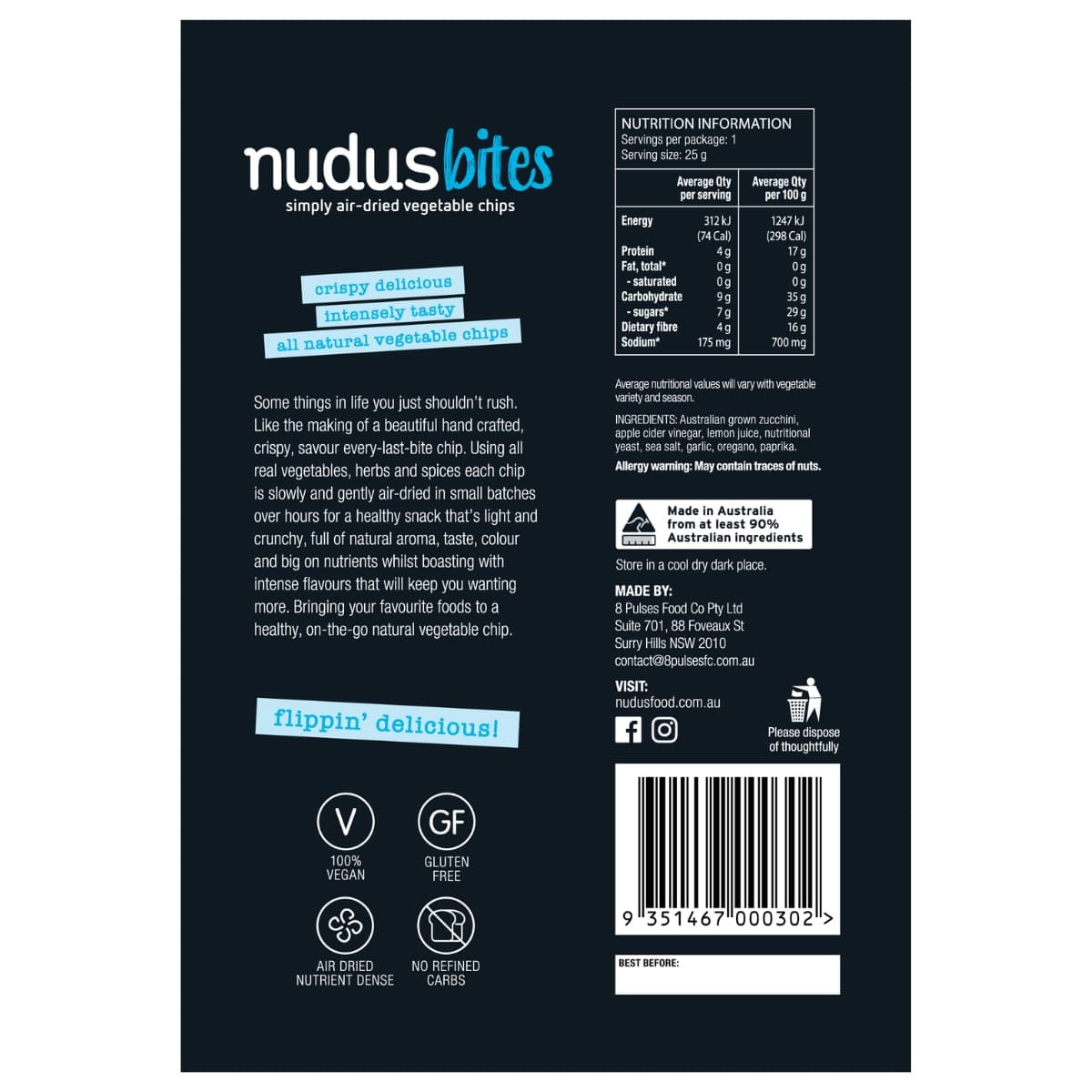 Thumbnail Nudus Bites Air-Dried Zucchini Cracking Sea Salt Chips 25g
