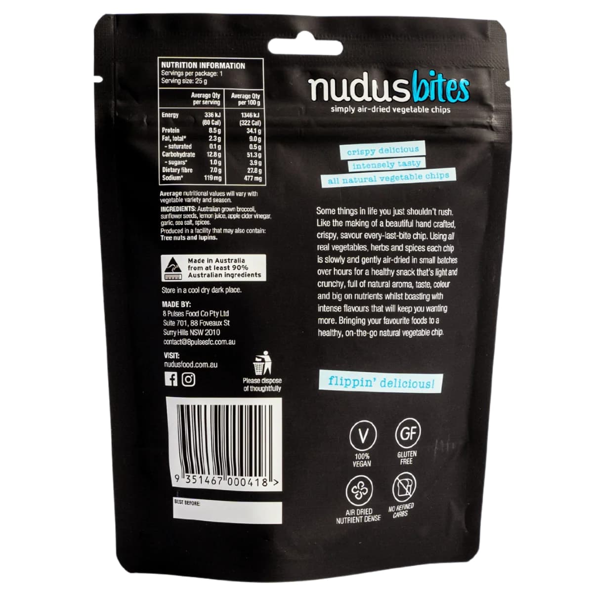 Thumbnail Nudus Bites Air-Dried Broccoli Floret Cracking Sea Salt Chips 25g